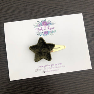 Olive Velvet Star Snap Clip