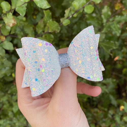 White Glitter Dolly Bow