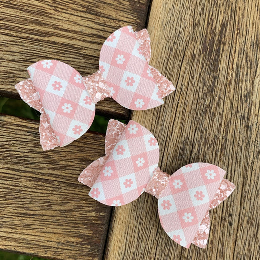 Blossom Gingham (Peach Deluxe) Mini Beauty Bow