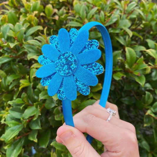 Blue Daisy Satin Headband