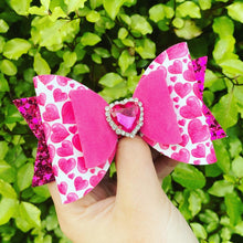 Load image into Gallery viewer, Pink Hearts Large Dolly Embellished Bow