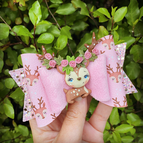 Pink Floral Deer Clay Bow