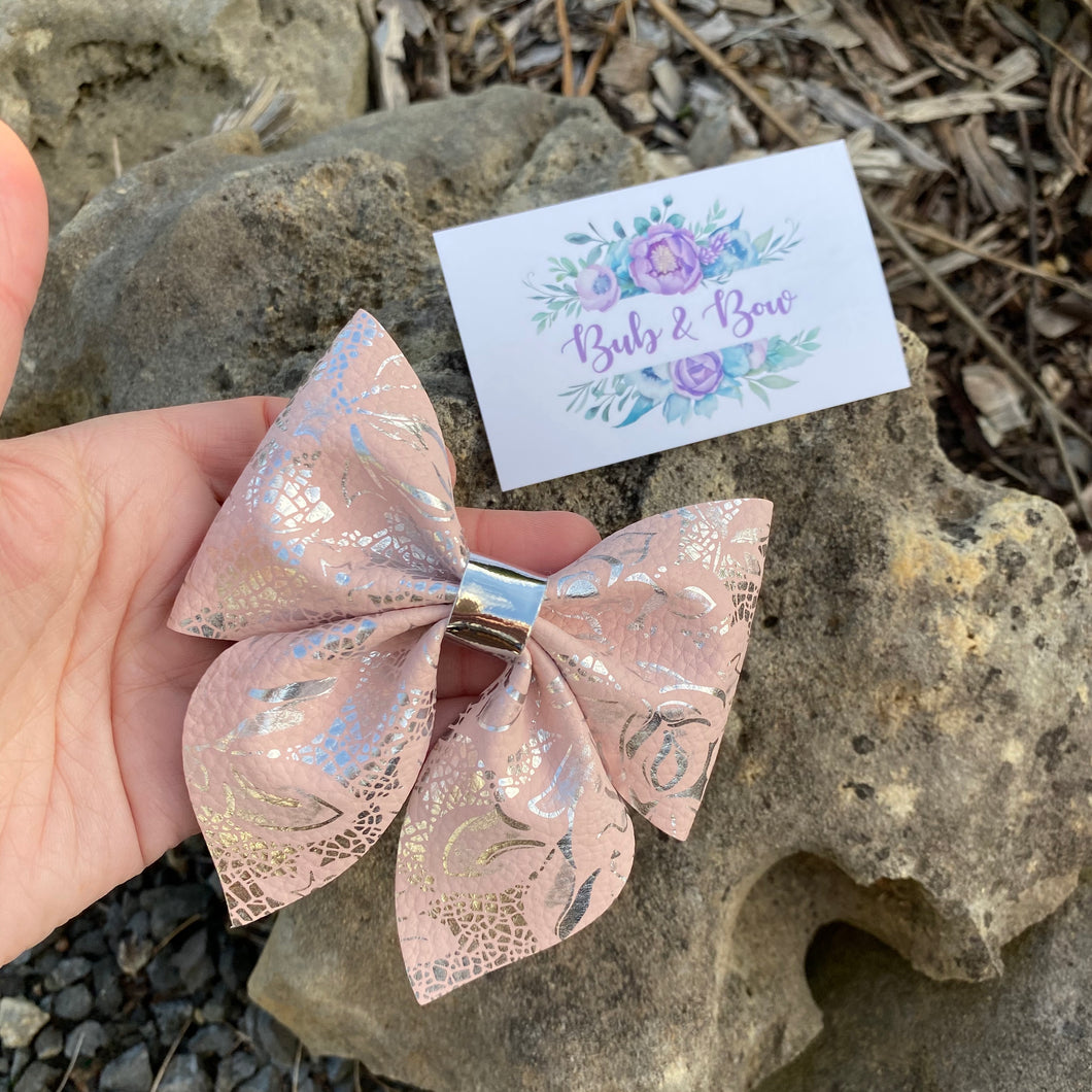 Pink Metallic Floral Sailor Bow