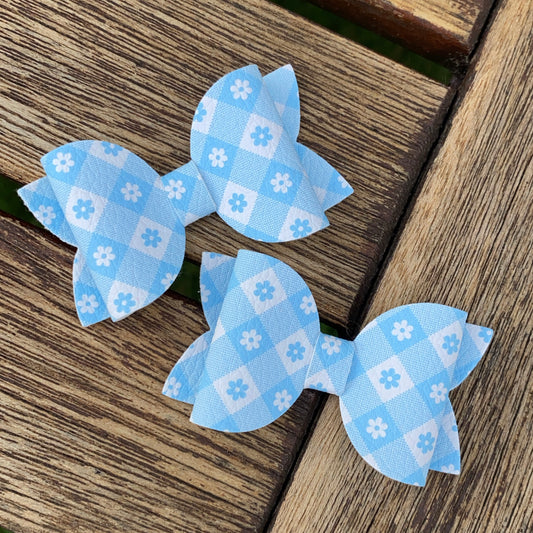 Blossom Gingham (Blue) Mini Beauty Bow