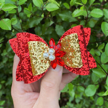 Load image into Gallery viewer, Red &amp; Gold Fancy Embellished Bow