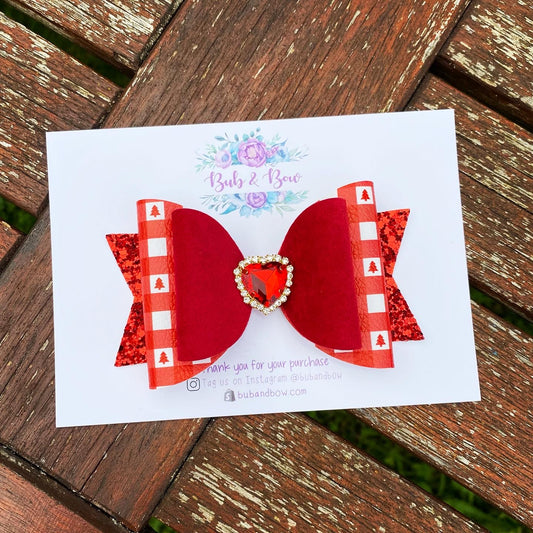 Christmas Gingham Embellished bow (Red)