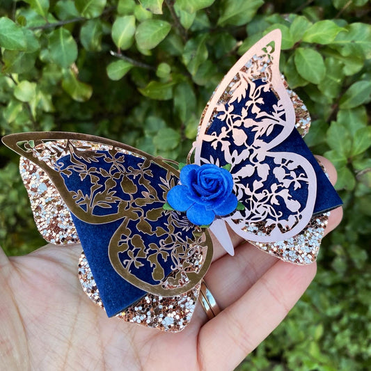 Filigree Butterfly Bow (RG/ Navy)