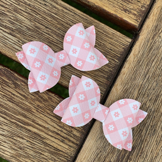 Blossom Gingham (Peach) Mini Beauty Bow