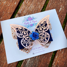 Load image into Gallery viewer, Filigree Butterfly Bow (RG/ Navy)