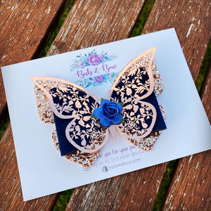 Filigree Butterfly Bow (RG/ Navy)