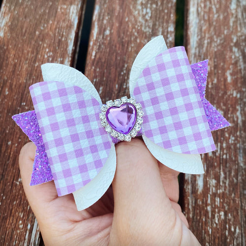 Lilac Gingham Embellished Midi Maria bow