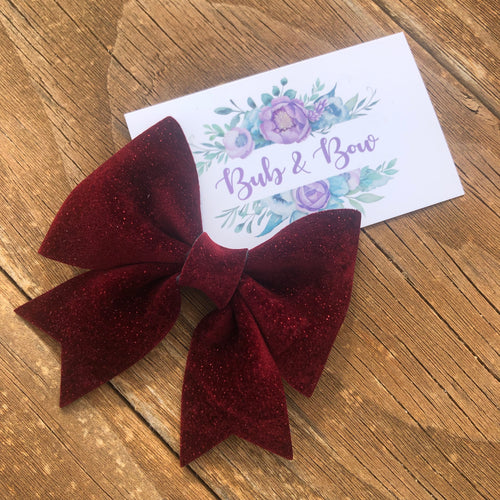 Ruby Shimmer Velvet Makayla Bow