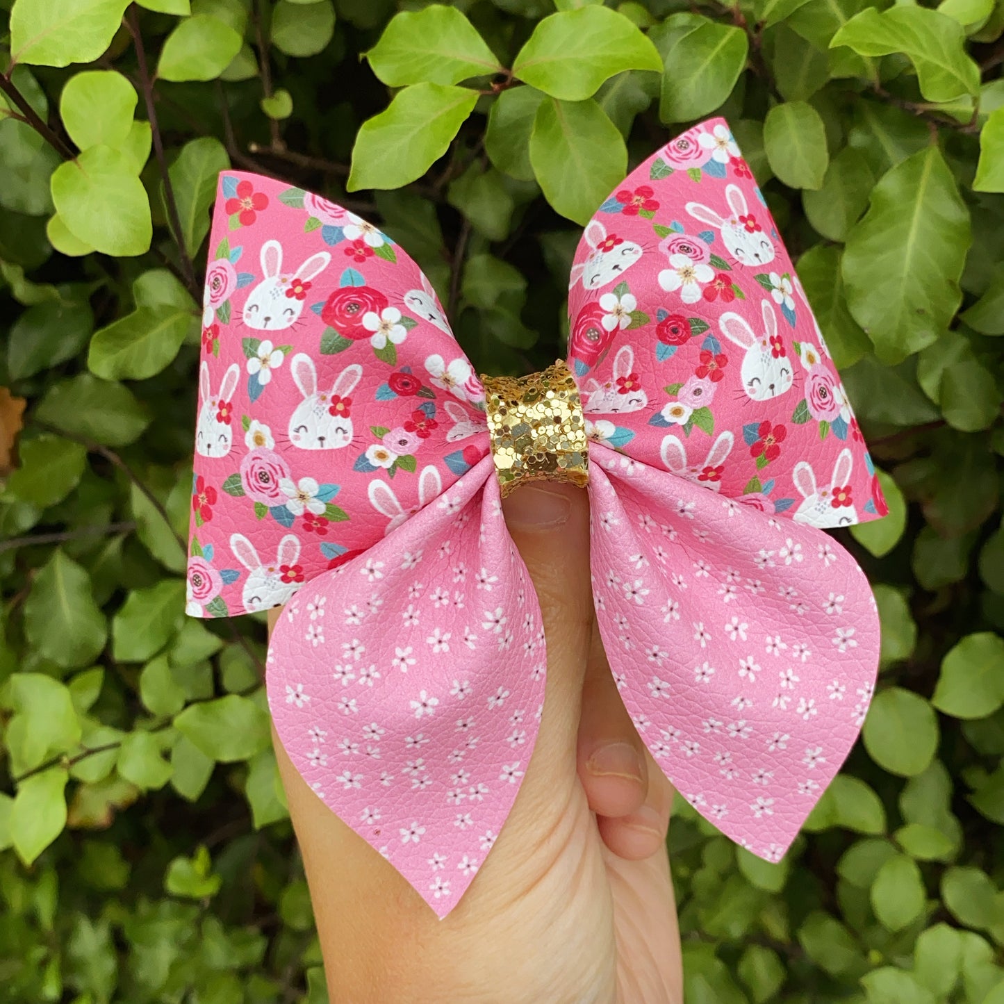 Pink Floral Bunnies Large Sailor Bow