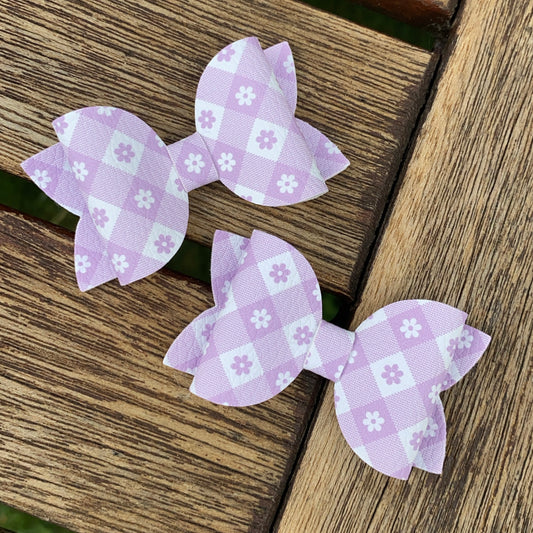 Blossom Gingham (Purple) Mini Beauty Bow