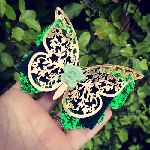 Filigree Butterfly Bow (Green & Rose Gold)