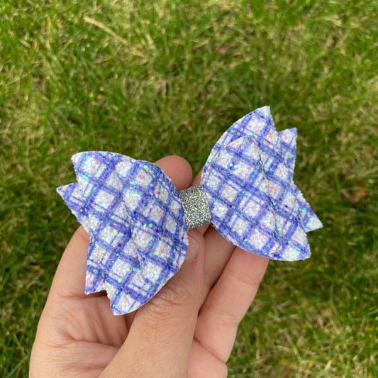 Blue Plaid Glitter Dolly Bow