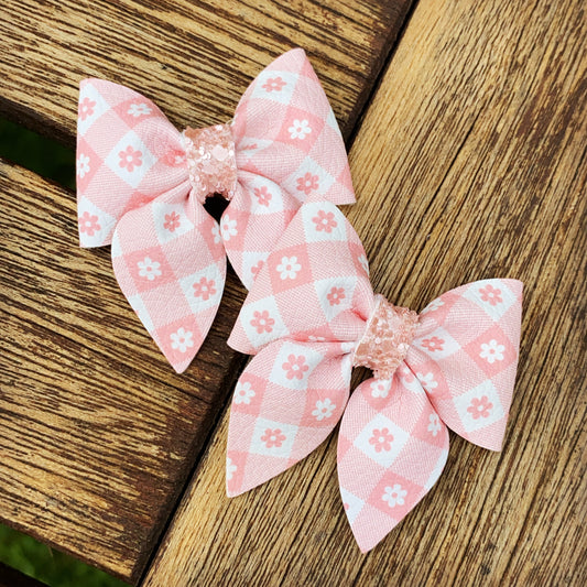 Blossom Gingham (Peach) Mini Sailor Bow