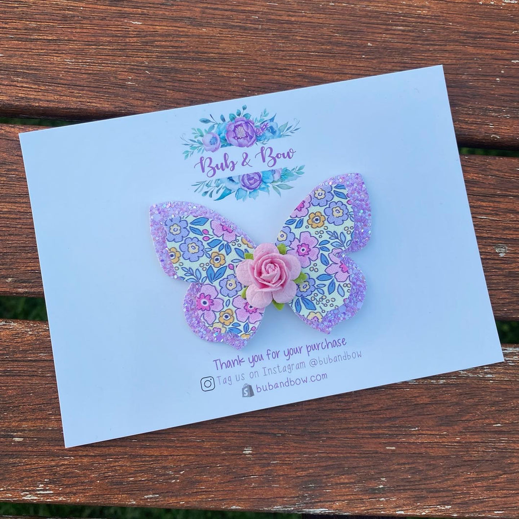 Indi Butterfly (Pink Flower) Piggy Clips