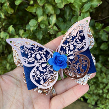 Load image into Gallery viewer, Filigree Butterfly Bow (RG/ Navy)