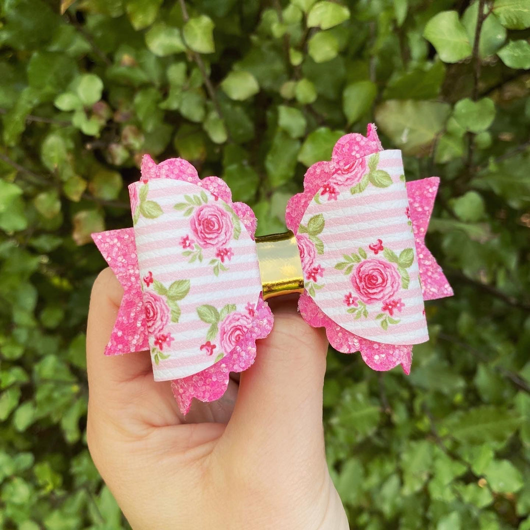 Pink Floral Scalloped bow