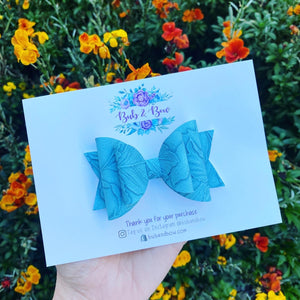 Large Floral Embossed Dolly bow (Denim Blue)